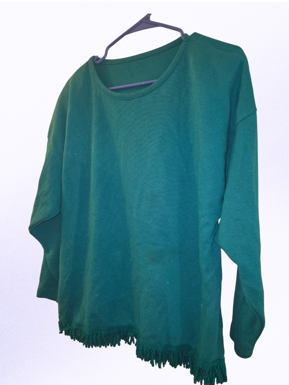 Teal Fringe Hem Sweater Top
